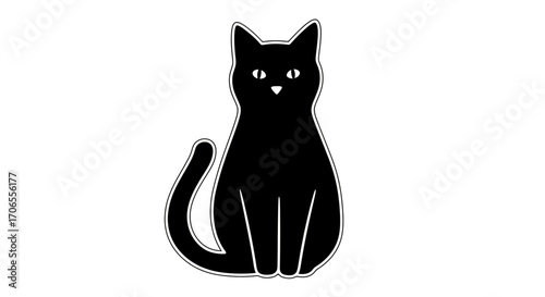 Mysterious Black Cat Silhouette Sitting Elegantly with Alert Eyes Vector Illustration