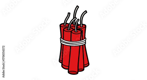 Explosive Dynamite Bundle with Fuses Ready to Ignite Vector Illustration