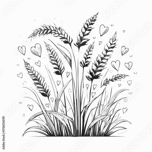 Love Grass black line art design white background clear vision