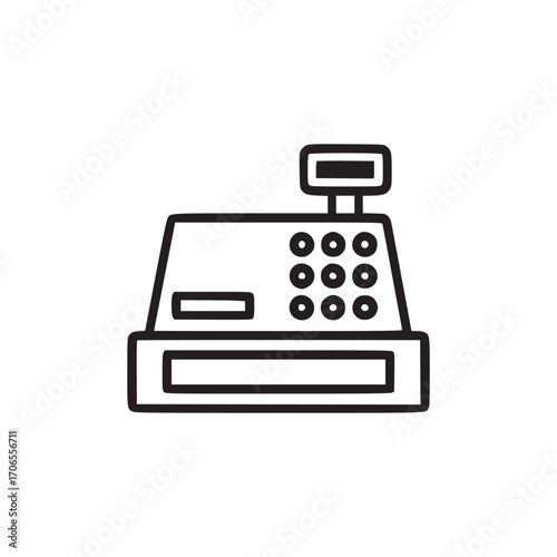 Vector art of a vintage cash register, a simple line art illustration, evoking a sense of nostalgia and commerce, perfect for designs related to business, retail, or retro themes with its clean lines