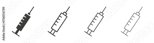Syringe icon outline vector. Thin linear logo