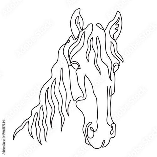 One line drawing horse head monochrome vector illustration