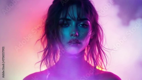 Woman neon lighting portrait