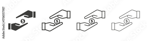 Hand money exchange icon outline vector. Thin linear logo