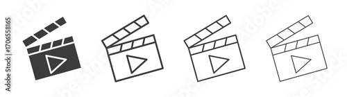 Film clapperboard icon outline vector. Thin linear logo