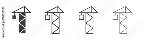 Construction crane icon outline vector. Thin linear logo