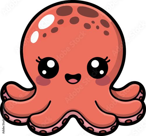 Vector art of cute cartoon octopus adorable orange sea creature with a happy face and big eyes kawaii style illustration of a marine animal with tentacles and a smile