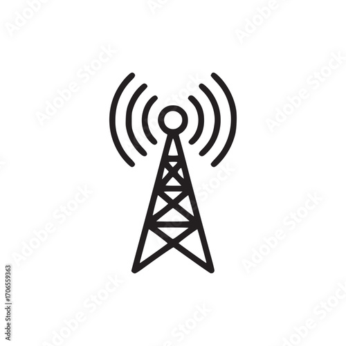 Illustration of a communication tower, symbolizing wireless technology, broadcasting, and connectivity, suitable for telecommunications, media, and modern technology themes, conveying signal strength 