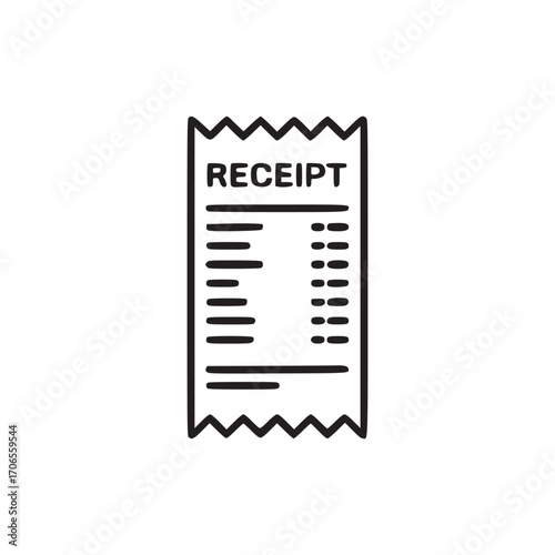 Illustration of a receipt, symbolizing transaction, purchase, and financial record, suitable for retail, accounting, and personal finance themes, conveying proof of payment and expenditure tracking
