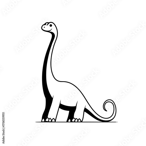 Brachiosaurus. Brachiosaurus simple black and white line art vector logo