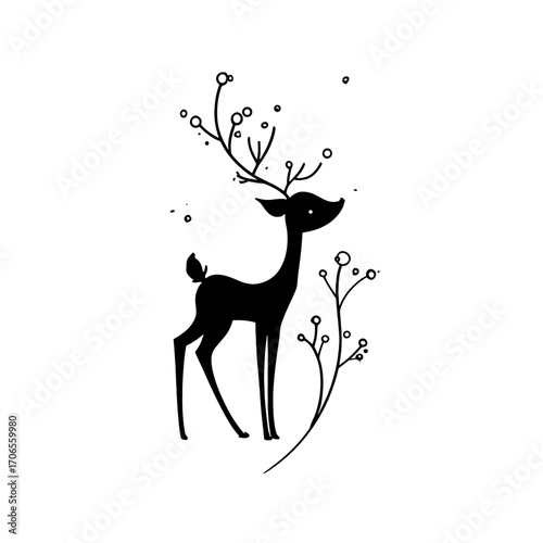 Fallow deer. Fallow deer simple black and white line art vector logo