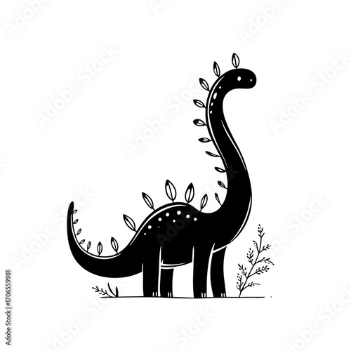 Iguanodon. Iguanodon simple black and white line art vector logo