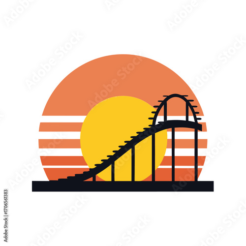 Vintage Sunset with Roller Coaster Silhouette Design