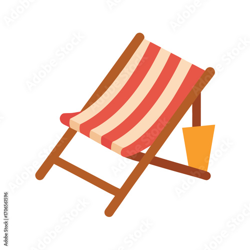 Vintage Beach Chair and Towel Flat Vector Illustration