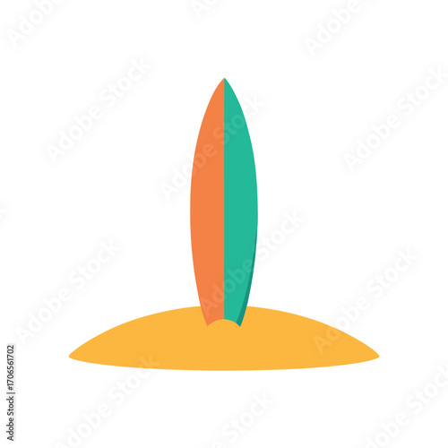 Surfboard Standing on Sand Flat Minimal Vector Style
