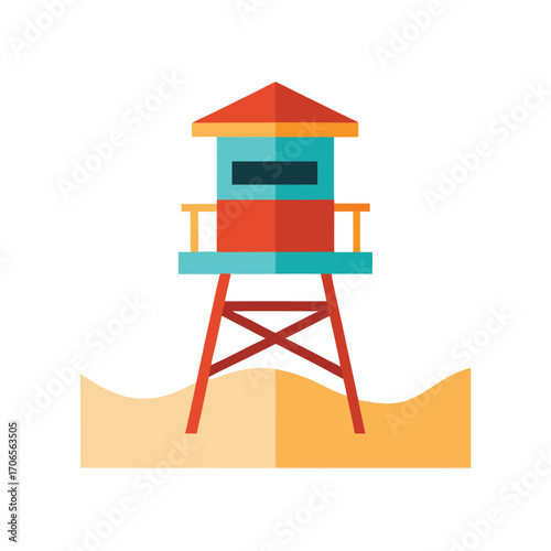 Retro Lifeguard Tower on Sandy Shore Minimal Artwork