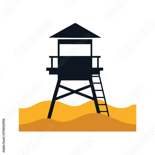 Lifeguard Tower on Sandy Beach Flat Minimal Vector