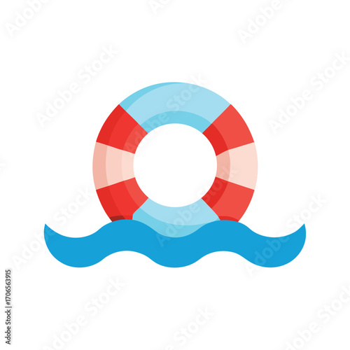 Lifebuoy Floating on Water Flat Color Vector Design