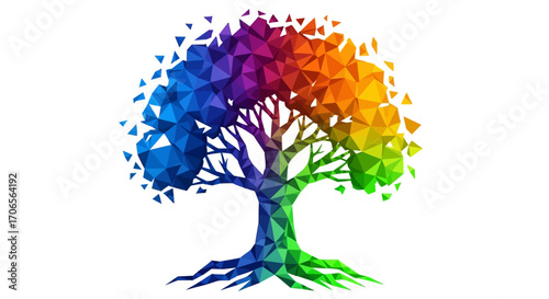 Abstract Colorful Low Poly Tree Nature Growth Diversity Concept