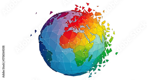 Colorful Exploding Earth Global Crisis Climate Change and Digital Disruption Stock Photo