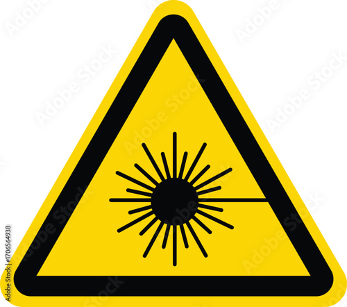 Laser radiation Hazard Warning sign , a yellow triangle sign with a Laser radiation icon inside it