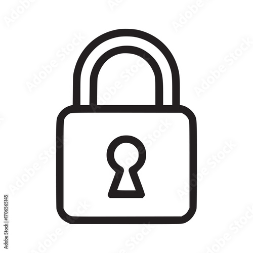Illustration of a black outline padlock, symbolizing security, privacy, and protection in a simple and modern design, perfect for websites and applications