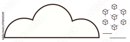 Cloud outline connected to scattered cubes, representing data, decentralized networks, and system architecture. Ideal for cloud computing, data security, innovation, storage, technology digital