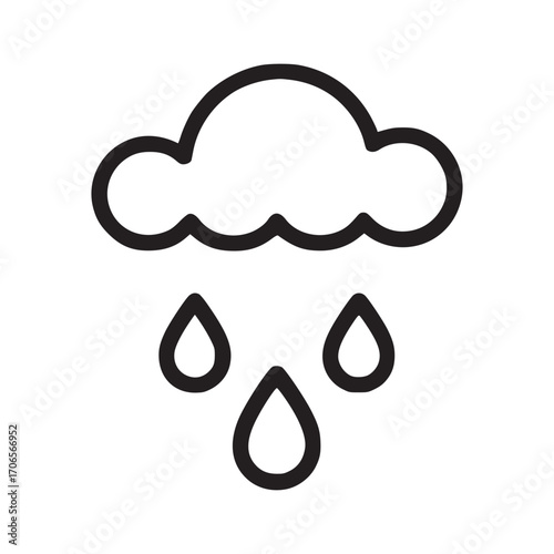 Vector art of a simple line art illustration of a rain cloud with three raindrops falling, , conveying a sense of weather, nature, or a minimalist design element