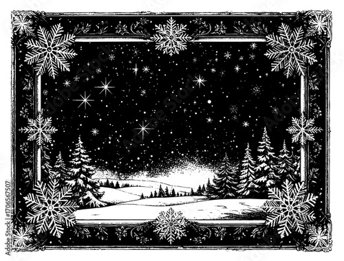 Night Sky & Snowy Forest Frame