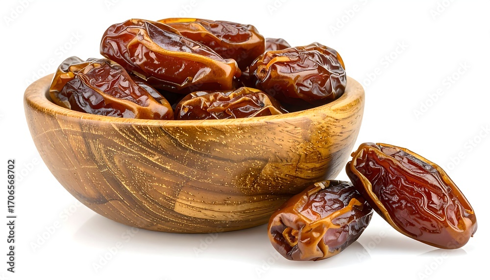 Obraz premium Dried dates in a wooden bowl