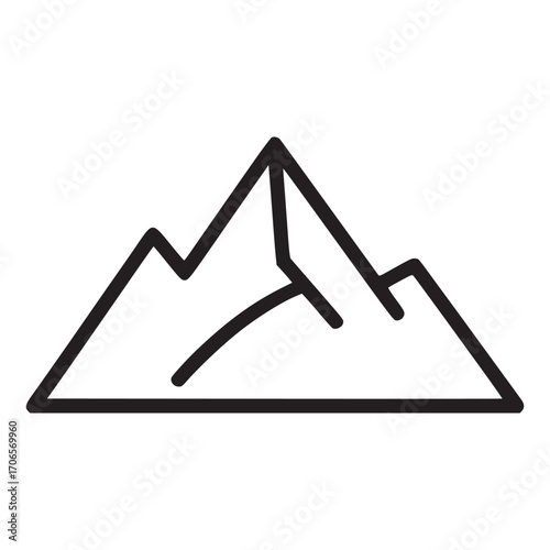 Vector art of minimalist mountain icon simple line art illustration of a mountain range with sharp peaks and a curved line representing a valley, ideal for outdoor and adventure themes