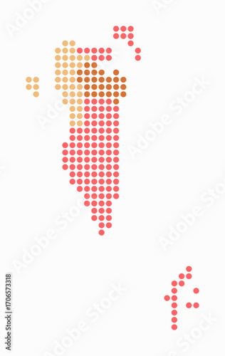 Bahrain dotted map. Digital style map of the country on white background. Bahrain shape with circle dots. Colored dots style. Large size circles. Abstract vector illustration.