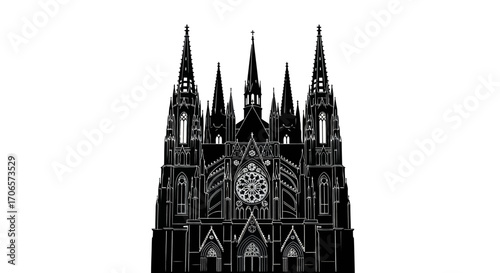 Architectural marvel the detailed silhouette of a gothic cathedral on a pristine white backdrop