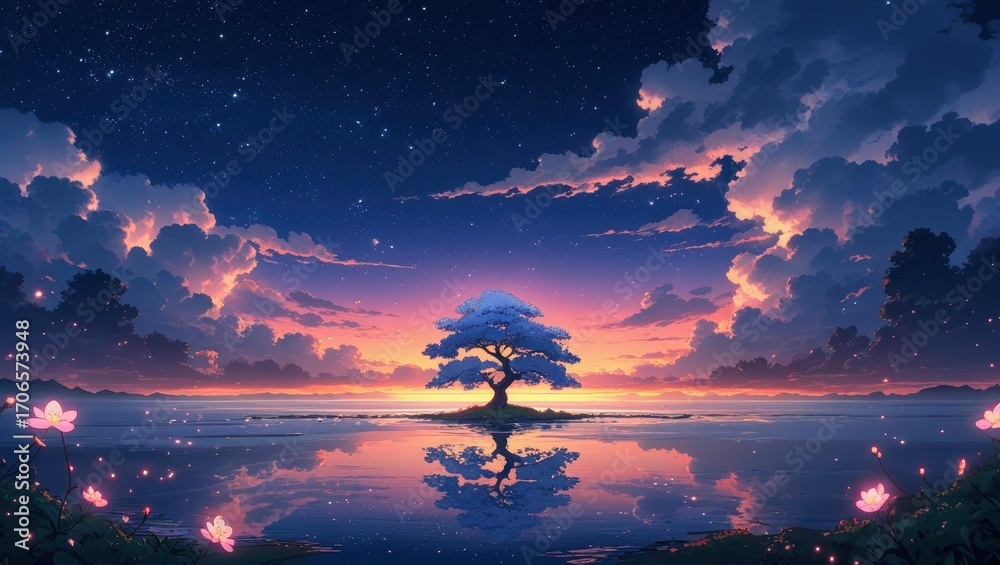 Fototapeta premium sunset over the lake