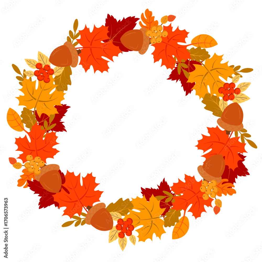 Fototapeta premium autumn wreath tree leaves and acorns