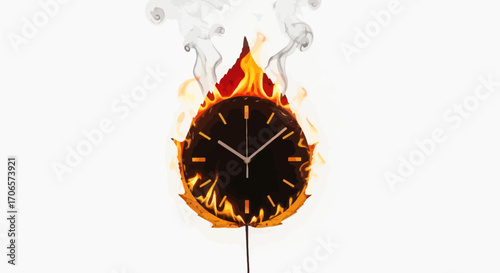 Canvas Print Conceptual depiction of a burning clock symbolizing urgency impermanence and tim