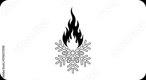 Contrasting elements featuring a burning flame combined with a snowflake emblem symbol