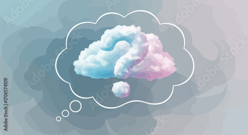 Dreamy cloudscape with a pastel palette, evoking contemplation and abstract thought