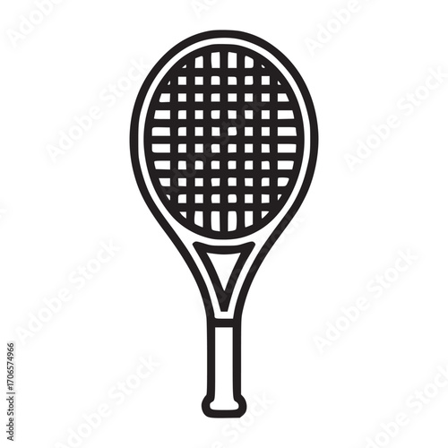 Vector art of tennis racket icon symbol of sport equipment, competition, and recreation outline vector illustration of a tennis racket for web design or print