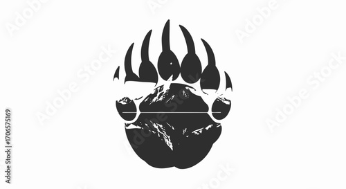 Monochromatic wildlife concept showcasing nature's strength represented by bear paw and mountain