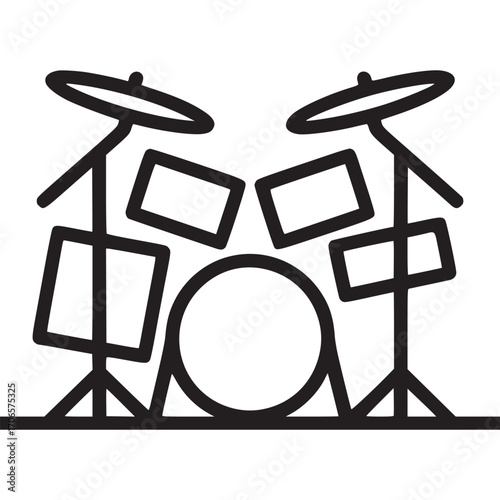 Vector art of drum set icon symbol of music instrument, percussion, and entertainment outline vector illustration of a drum set for web design or print