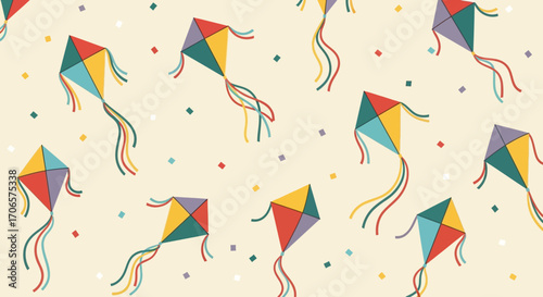 Colorful Kites Pattern Seamless Retro Design for Kids Fabric and Spring