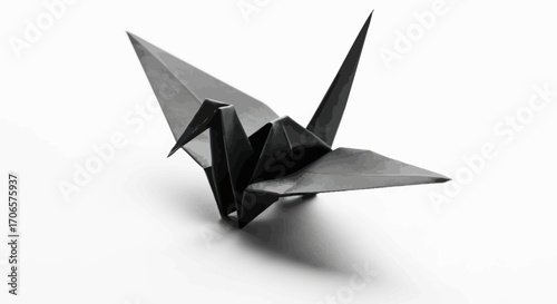 The serenity of the origami artistry a majestic dark crane in poised minimalism