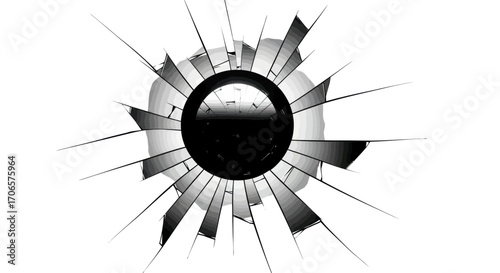 Vector illustration depicting a broken surface with a central circular void radiating cracks