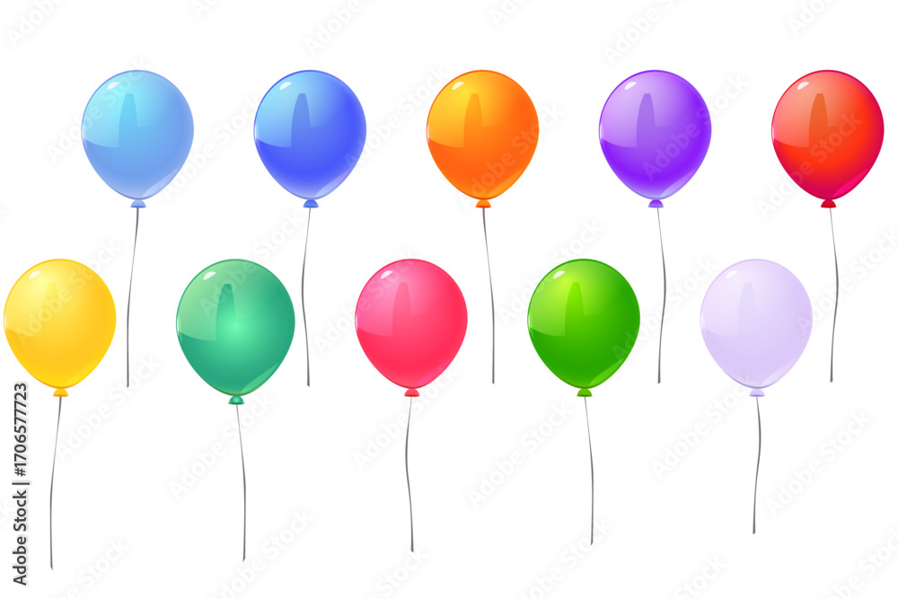 Obraz premium Party Balloons Colorful Glossy Set Vector Illustration
