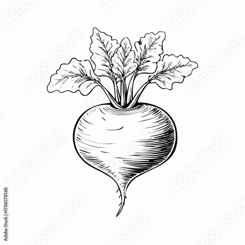 Rutabaga line art organic vegetable drawing black and white sketch