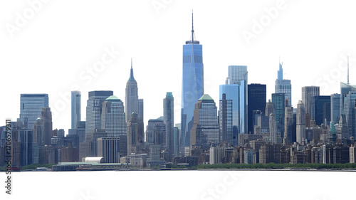 New York City Skyline with One World Trade Center cityscape skyscrapers isolated on a transparent background