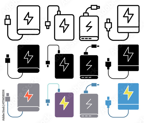 Power bank icon glyph and line style pack