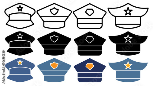 Police cap icon glyph and line style pack