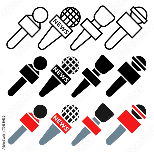 News microphone icon glyph and line style pack